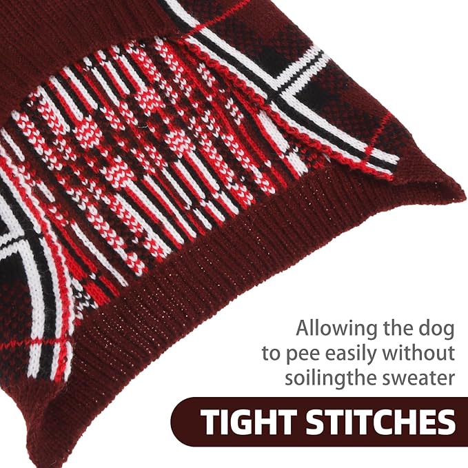 PUPTECK Dog Christmas Sweaters for Large Medium Small Dogs - Fall Classic Plaid Style Puppy Holiday Winter Coat Clothes Warm, Deep Red, S