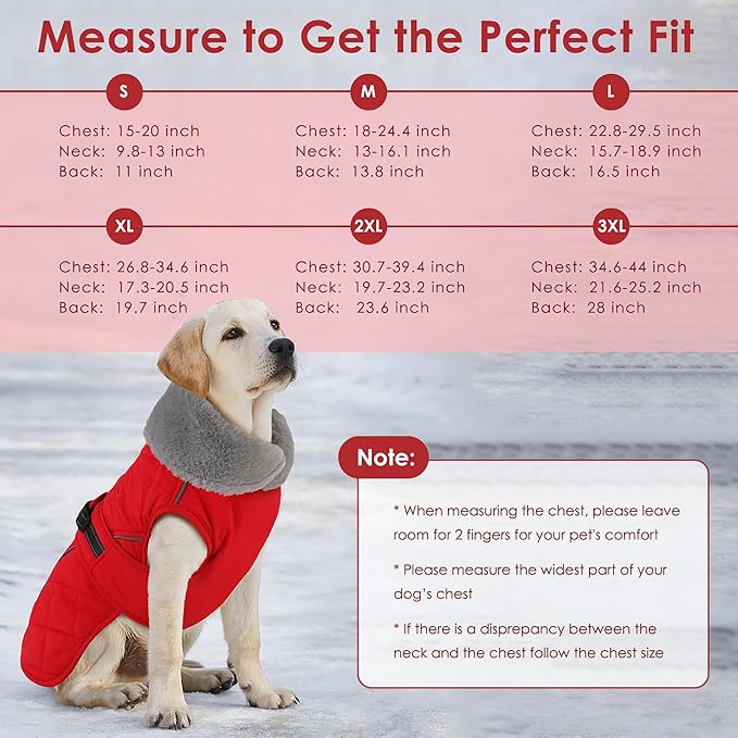Dog Coat, Waterproof Dog Winter Jacket with Adjustable Buckle, Reflective Turtleneck Pet Snow Vest Warm Fleece Sweater for Small Medium Large Dogs - Red, S