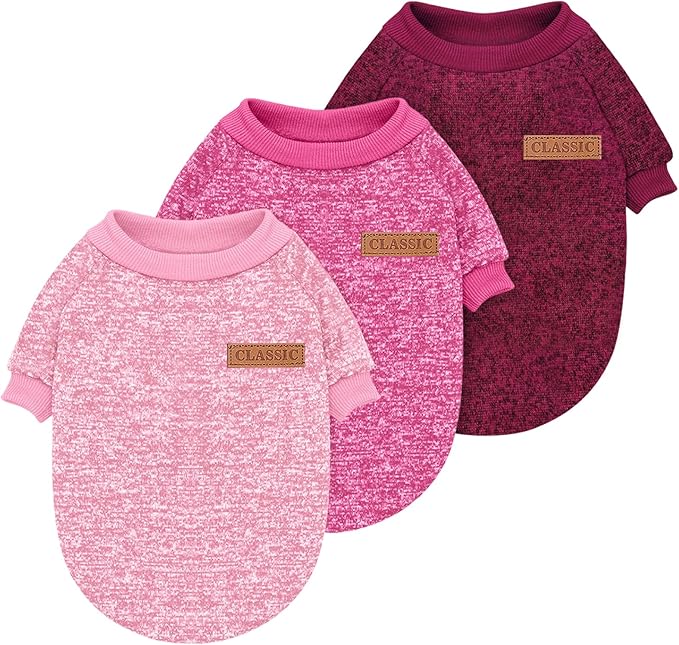 Idepet Pet Dog Classic Knitwear Sweater 3 Pcs, Fleece Coat for Small,Medium Dogs,Warm Pet Dog Cat Clothes,Soft Puppy Customes for Dog Grils Boys,X-Small