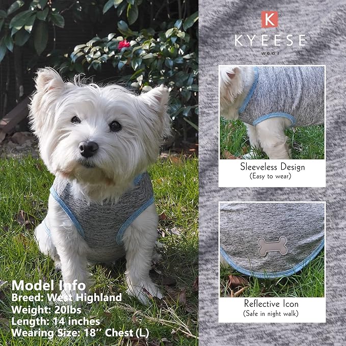 KYEESE 2 Pack Dog Shirts Quick Dry Soft Stretchy Pet T-Shirts with Reflective Label Tank Top Sleeveless Vest Sun Protection Dog Clothes for Small Dogs, X-Large, Light Blue+Grey