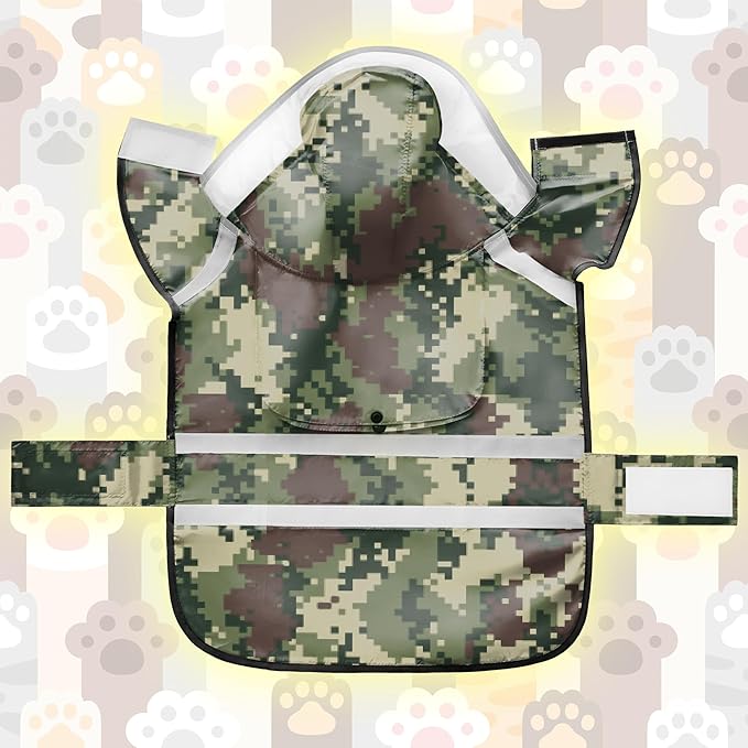 Dog Raincoat, Adjustable Rain Jacket with Hooded Double Layer for Large Medium Small Dogs Puppies, Lightweight Waterproof Rain Coat Poncho with Reflective Stripe Mosaic Camouflage Green,XL