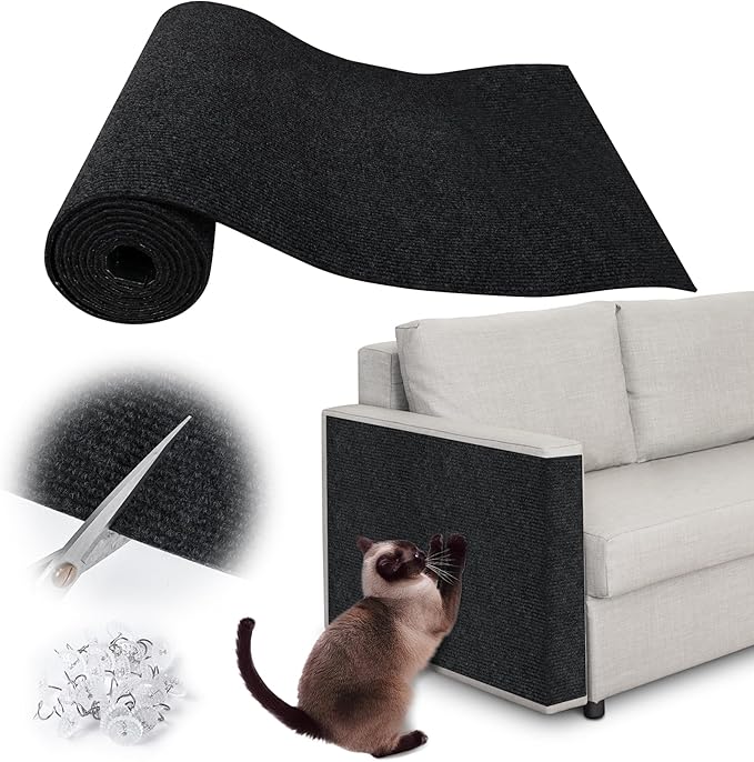 Cat Scratch Furniture Protector - 138" x 15.8" Trimmable Self-Adhesive Cats Claws Scratch Pads, DIY Cat Climbing Couch Protector for Scratch Post Cat Tree Replacement Indoor (Black)