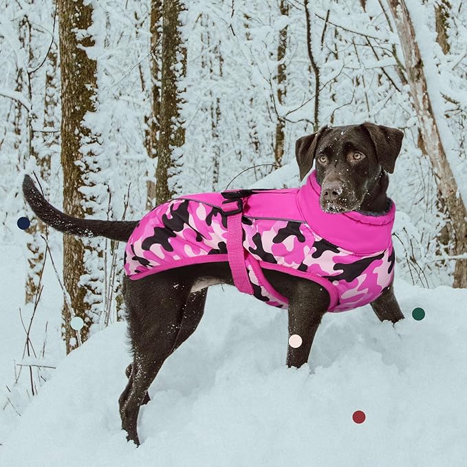 IECOii Extra Warm Reflective Adjustable Dog Jacket - Fleece Turtleneck Winter Coat for Cold Weather - Soft Coat for Small, Medium, Extra Large Dogs