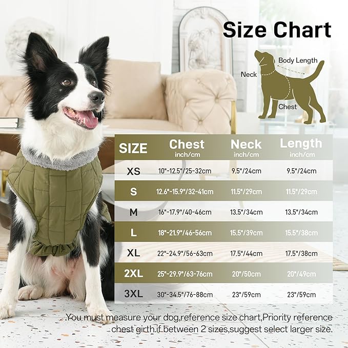 Warm Fleece Dog Coats with Durable Harness Buitl in D-Ring,Waterproof Puppy Jacket for Small Dogs,Dog Vest for Cold Winter,Green S