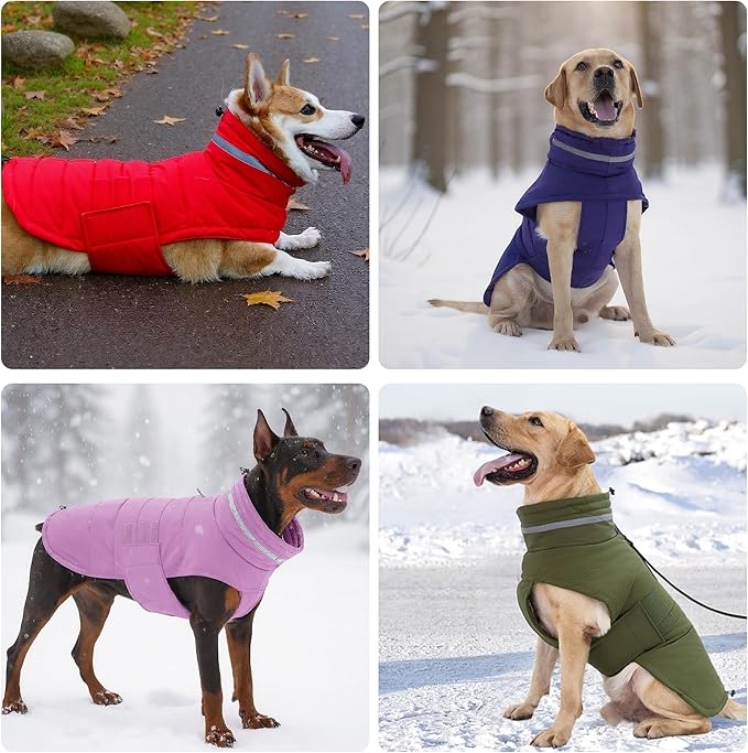 Dog Coat, Waterproof Winter Jacket, Warm Windproof Jacket, Reflective Adjustable Turtleneck Coats for Small Dogs with Hook & Loop - Lilac - S