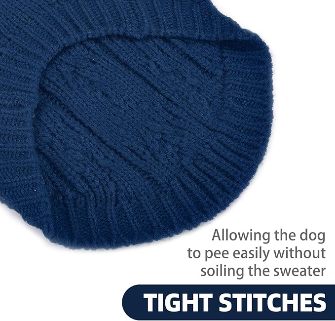 PUPTECK Dog Sweater, Turtleneck Warm Knitted Pullover Coat, Thick Cable Knitwear Clothes in Winter, Pet Apparel Outfits for Large Dogs, for Cold Weather Indoor & Outdoor, Deep Blue XL