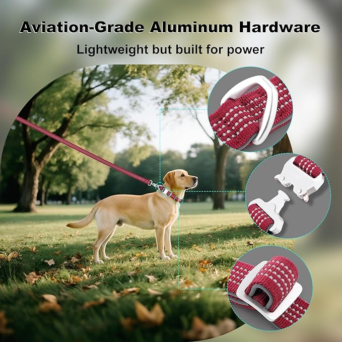 Plutus Pet Reflective Dog Collar with Aviation Aluminum Buckle, Neoprene Padded for Comfort, Lightweight, Heavy Duty Nylon Collar for Puppy Small Medium Large Dogs (Burgundy Red, L)