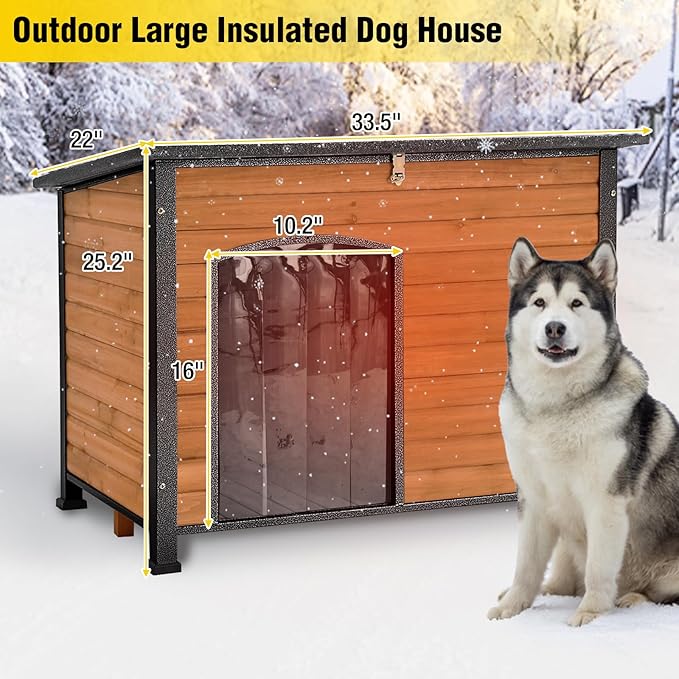 AIVITUVIN Outdoor Heated Dog House Anti Chewing Iron Frame Insulated Dog Kennel with Heating Pad Weatherproof Shelter （Brown,L）