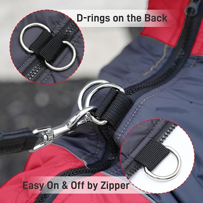 Warm Fleece Dog Coats for Small Dogs,D-Rings Waterproof Puppy Jacket for Cold Winter,Red S