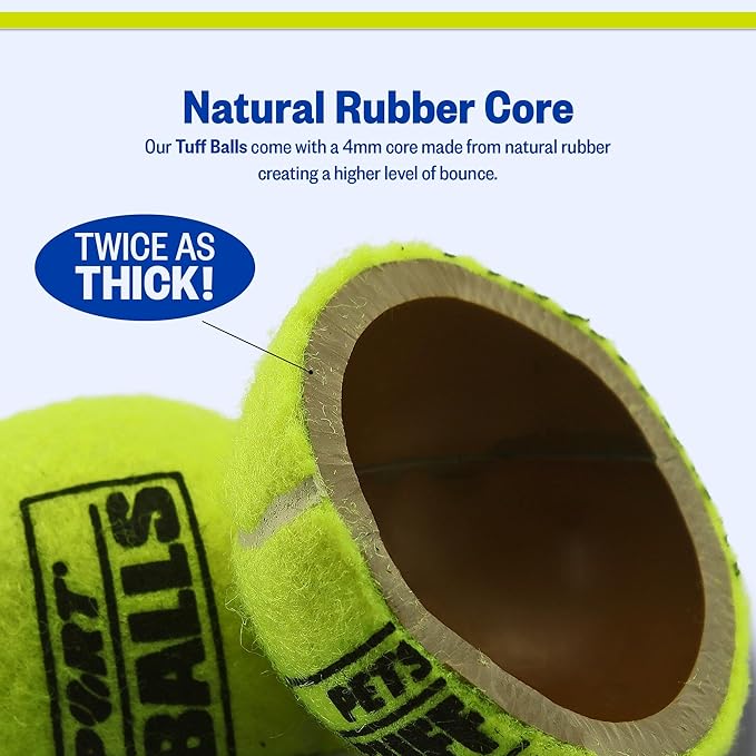 PetSport Yellow Tuff Ball - Medium Tennis Balls for Dogs, Chew Toy for Aggressive Chewers, Fetching, Natural Rubber, Certified Non-Toxic - 2.5 Inch Each (Pack of 6)