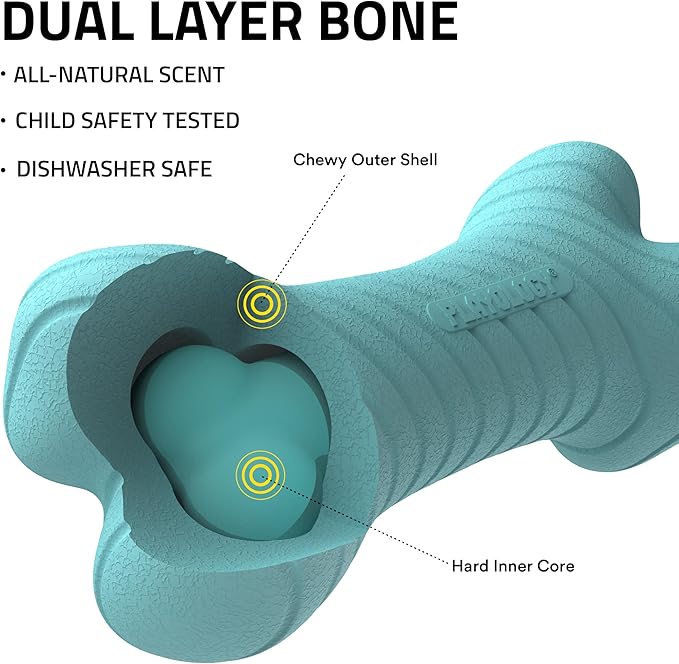 Playology Dog Toys | Dual Layer Bone Durable Chew Toy Bone for Dogs | Jumbo Peanut Butter Scented Toy - Easy to Clean and Made from Non Toxic Materials