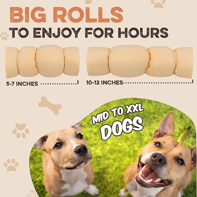 Premium Beef Cheek Rolls for Dogs 5-7" - (5-Pack) Long Lasting, Safe & Natural Rawhide Alternative Chews, Ideal for Large Dogs & Aggressive Chewers, Supports Dental Health & Digestion