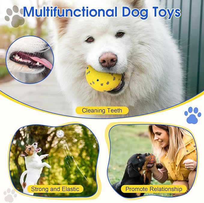 VINGVO Large Dog Balls Tennis Ball Toys 4 PCS Dogs Toys for Aggressive Chewers, 3" Teething Chew Toys Water Floating Ball Toy Bouncy Fetch Balls for Large Medium Small Dog and Puppies (4 Round)