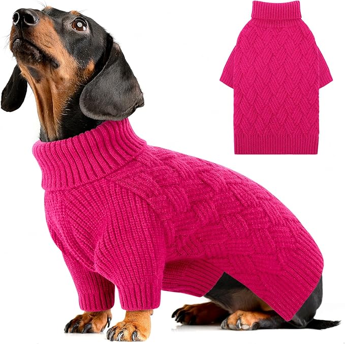 AOFITEE Small Dog Sweater, XS Sweaters for Dogs, Warm Dog Christmas Sweater, Dogs Winter Sweaters for Puppy, Turtleneck Thick Puppy Sweatshirt Female Male for Yorkie, Chihuahua (Rose Red, XSmall)