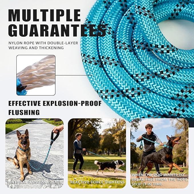 Nylon Dog Leash for Medium Large Dogs, 5-FTReflective Heavy Duty Leash with Comfortable Handle & Poop Bag Dispenser Ring, 1/2 Inch Wide, Secure Reinforcement for Walking(Blue, M)