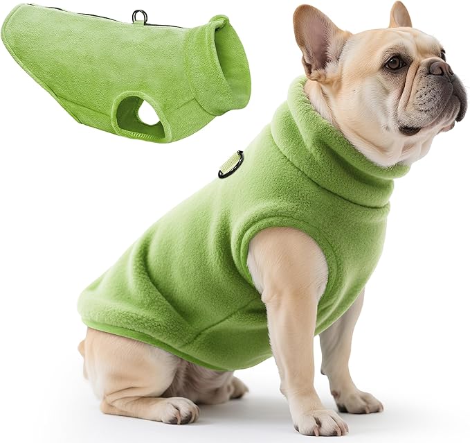 Idepet Dog Fleece Vest Sweater Zip Up Warm Pullover Dogs Jacket with D-Ring Leash Winter Cold Weater Coat Pet Sweatershirt Clothes Hoodie for Small Medium Dogs Boy Girl(Green,XXL)