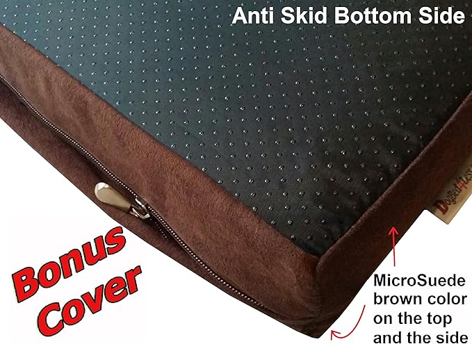 Dogbed4less Orthopedic Gel Memory Foam Pet Dog Bed, Waterproof Liner with External Microsuede Cover and Bonus Antislip Cover (Microsuede Espresso, 47"X29"X4" Inches)