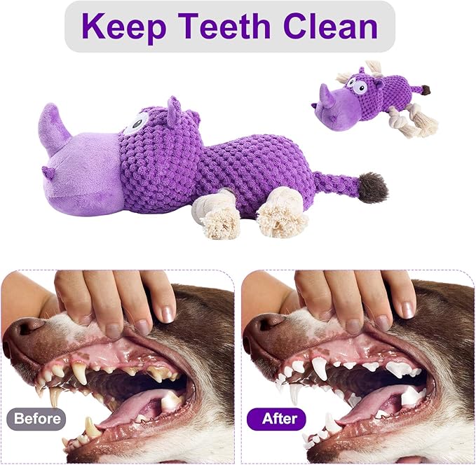 Dog Toys Tough Dog Toys for Large Dogs Plush Dog Toys for Aggressive Chewers Stuffed Dog Toys Durable Squeaky Dog Toys Puppy Chew Toys Dog Chew Toys for Small, Medium, Large Breed, Purple