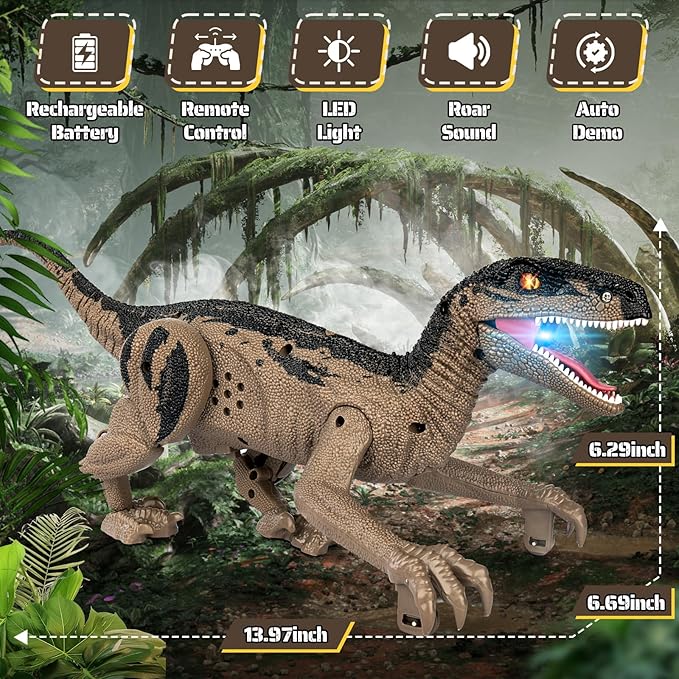 Dinosaur Toys for Kids 3-5, 5-7, 8-12, 2.4GHz Remote Control Dinosaur with Walking, Realistic Sounds, Demo Mode, Rechargeable Jurassic Toys for Birthdays, Parties, Children’s Day