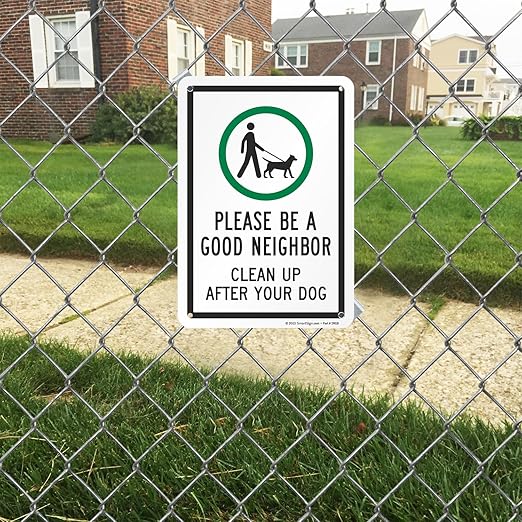 SmartSign 'Please Be A Good Neighbor Clean Up After Your Dog' Metal Sign with Symbol, 10" x 7", 40 mil Laminated Rustproof Aluminum, Green, Black and White, Made in USA