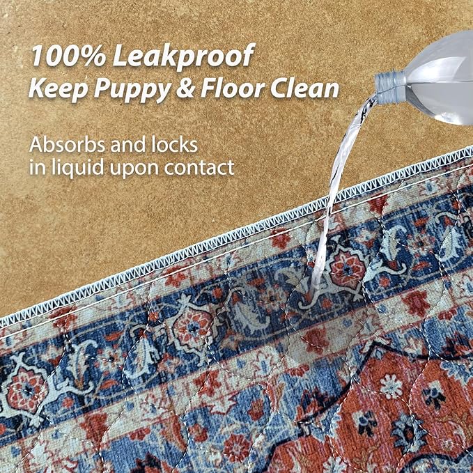 nunubaby Washable Pee Pads for Dogs, Stylish, Non-Slip and Leak-Proof Pee Pads. Reusable Potty Pads for Dogs for Crates and Floors.(Red/Floral, 31" x36")