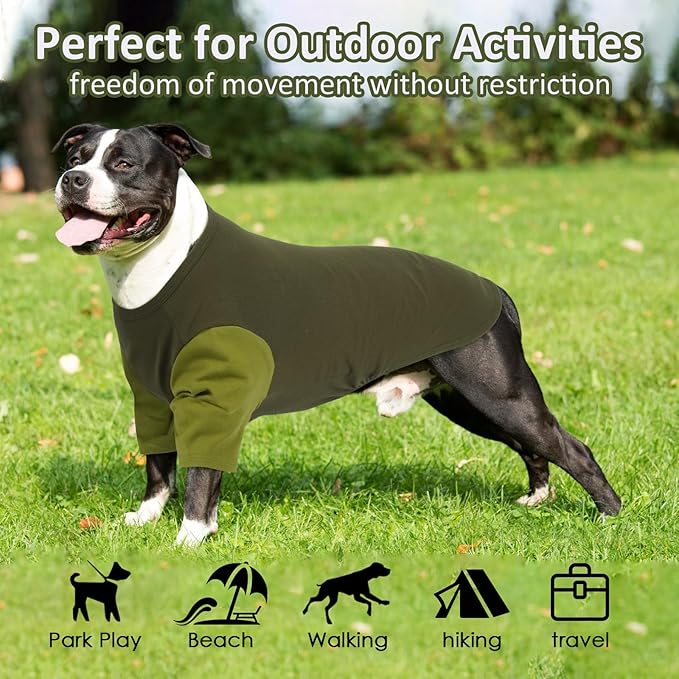 2 Pack Large Dog T-Shirts 3XL - Breathable Durable Cotton Shirt, Shedding Control Protect Skin Dogs Clothes for Husky, Labrador, Summer Hot Day Sleep, Walk, Sea, Park Play, Camping, Green