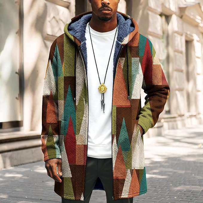 LIZALIG Long Hooded Cardigan Men Japanese Art Style Fashion Cool Graphic Coats Winter Warm Lined Fleece Jacket