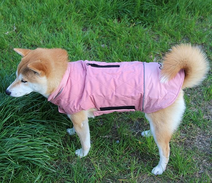 Reversible Dog Coats for Medium Dogs Waterproof Warm Dog Jacket for Cold Winter,Pink L