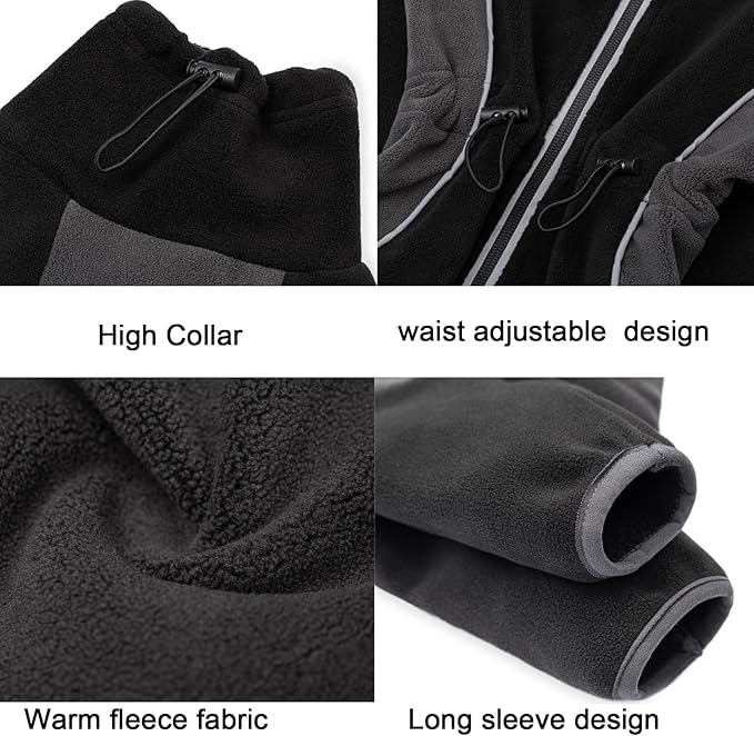 Fleece Dog Coat for Small Medium Dog,Pullover Pajamas Jumpsuit Bodysuit Puppy Coats with Legs, Pet Windproof Warm Cold Weather Jacket Full Body Vest Cozy Snowsuit Outfit Clothes (Black, L)