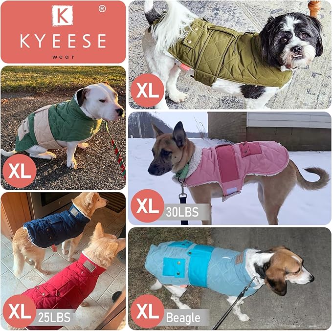 KYEESE Dog Coat Windproof Dog Coats for Small Dogs Soft Pet Sweater for Cold Weather Thick Cat Clothes with Pocket Warm Pet Winter Puffer Coat with Leash Hole Waterproof Dogs Jacket with Fleece Lined
