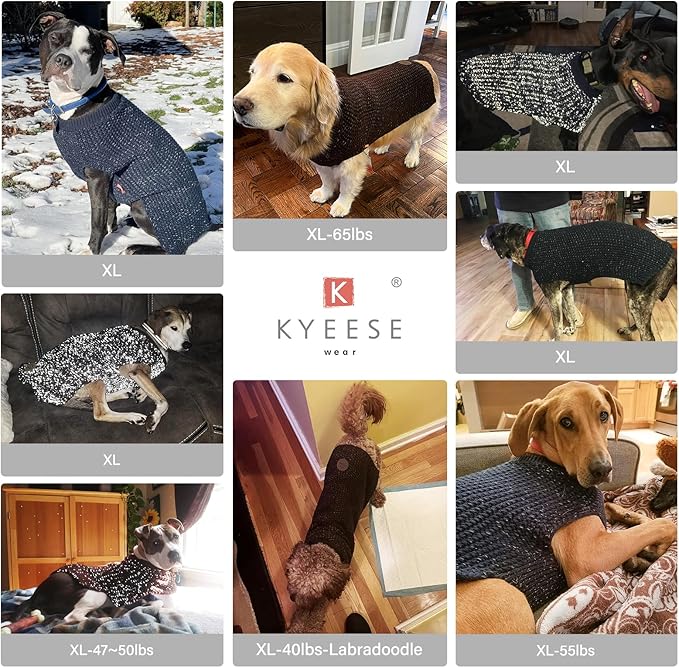 KYEESE Dog Sweater with Leash Hole Comfy Pullover Sweater Medium Size Male with Reflective Yarn Warm Pet Coats Stretchy Cozy Lightweight Thick Knitwear Dog Clothes,Dark Red, X-Large