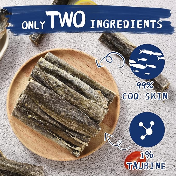 PAWUP Dog Treats, Cod Skins Dog Treat with Taurine, One-Ingredient Grain-Free Chew Fish Skin Rolls Rich in Omega3, 8 oz