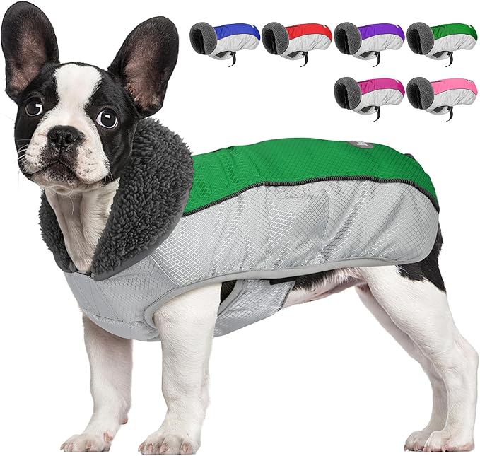 Dog Coat, Waterproof Ripstop Dog Winter Jacket with Leash Hole, Reflective Adjustable Warm Pet Fleece Snow Sweater for Small Medium Large Dogs - Green, M