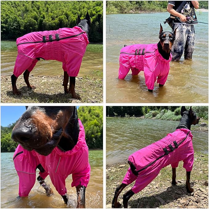 Dogs Waterproof Jacket, Lightweight Waterproof Jacket Reflective Safety Dog Raincoat Windproof Snow-Proof Dog Vest for Small Medium Large Dogs Rosered XXL