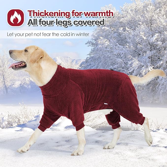 Dog Winter Coat, Warm Fleece Dog Jacket, Windproof Pullover Jumpsuit, Full Body Pajamas Onesie, Cold Weather Clothes for Medium Large Dog(Mediuml,Red)