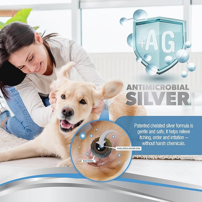PetSilver Dog Ear Cleaner Solution – Gentle Ear Wash for Dogs and Cats with Chelated Silver – Otic Rinse Formula Targets Wax Buildup, Smelly Odor, and Itchy or Irritated Areas - Made in USA - 8 fl oz