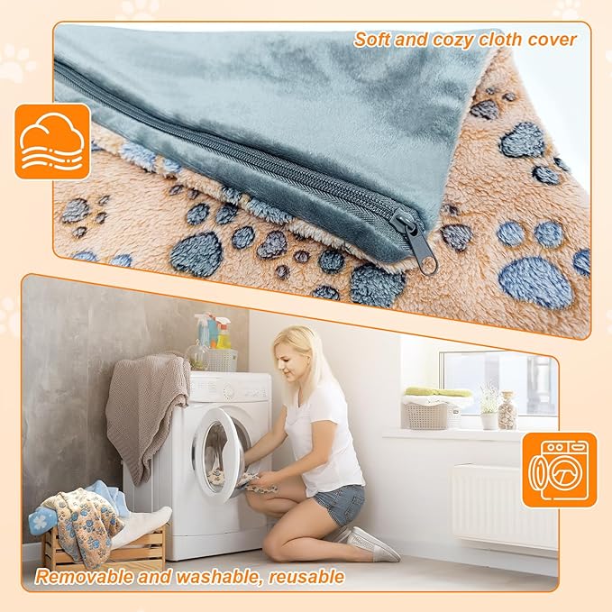 Dog Heating Pad 28×18 in Waterproof PVC Pet Heating Pad, Adjustable Thermostat+Constant On Function, Metal Protective Tube Comes with a Plush Cotton Sleeve，Whelping Box-Apricot
