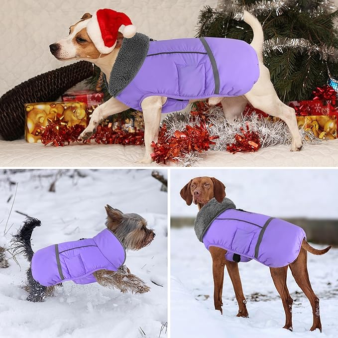 Dogcheer Warm Dog Coat, Waterproof Dog Jacket Christmas Puppy Winter Coat with Buckle, Reflective Adjustable Pet Snow Jacket Fleece Sweater for Small Medium Large Dogs - Taro Purple 2XL