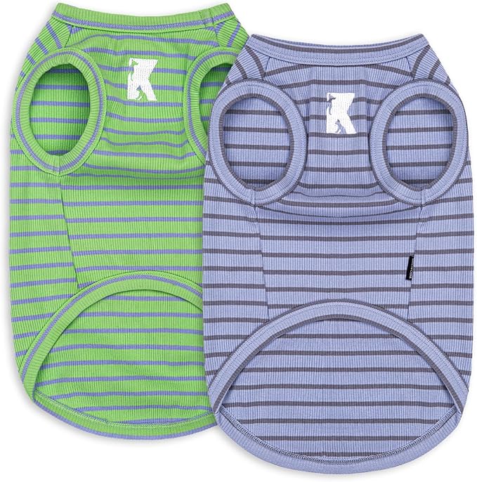 Koneseve Dog Shirts 2 Pack Breathable Sleeveless Vest, Stretchy & Soft, Purple & Vivid Green, Size L
