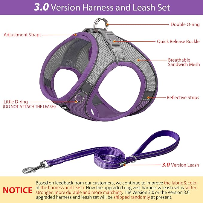 AIITLE Dog Harness, Summer No-Pull Cat Harness with a Leash, Adjustable Reflective Dog Vest, Cat Harness Escape Proof, Outdoor Walking, Camping for Extra Small Dogs and House Cats Purple XXXS