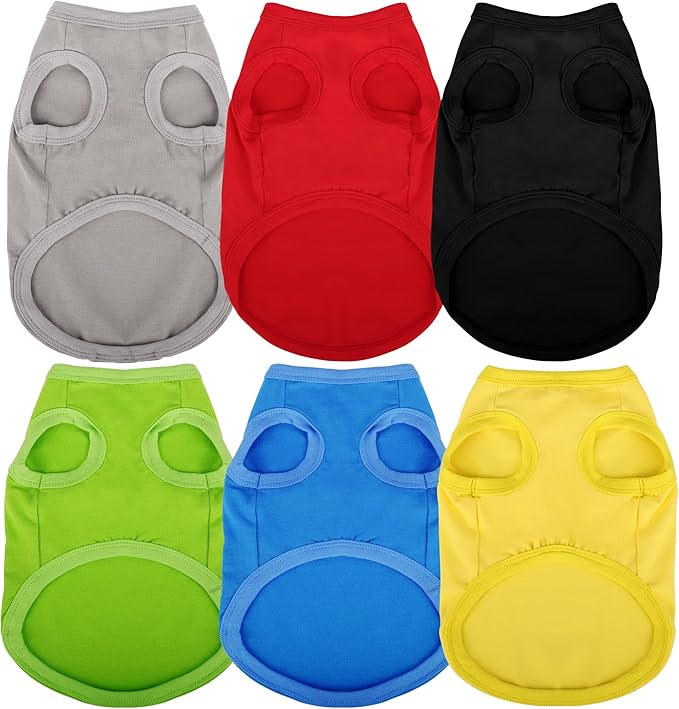 Paiaite 6 Pieces Plain Dog Shirt Sleeveless Puppy Cotton Dog Shirts Breathable Pet Apparel Tank Top Colorful Puppy Sweatshirt Clothes for Small Medium Dogs XXL