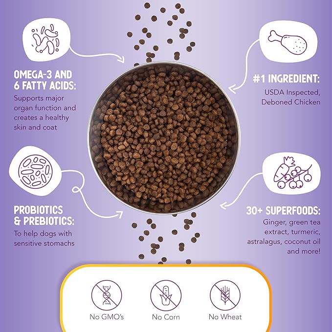 Health Extension Little Bites Dry Dog Food for Toy and Small Breeds, Chicken & Brown Rice Recipe, with Probiotics & Superfoods for Digestion & Coat Health, 1 lb Bag (Pack of 2)