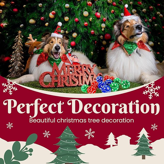 Christmas Dog Balls, 12 Pack 2.5'' Squeaky Tennis Balls for Dogs | Gift for Puppy Birthday & Christmas Decoration, Come with Mesh Bag, Small Medium Large Breeds