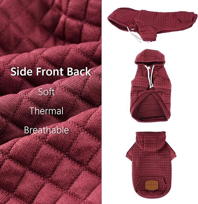 2 Pack Dog Hoodie Sweaters for Small Medium Dogs Warm Dog Clothes for Large Dogs Soft Waffle-Like Laminated Sweatshirt Bulldog (Dark Green+Wine Red, XS (Back: 10",Chest: 13", Neck: 9"))