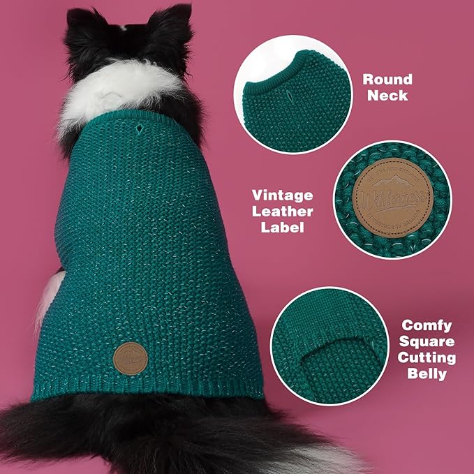 KYEESE Dog Christmas Sweater with Leash Hole Comfy Pullover Sweater Medium Size Male with Reflective Yarn Warm Pet Coats Stretchy Cozy Lightweight Thick Knitwear Dog Clothes,Green, X-Large