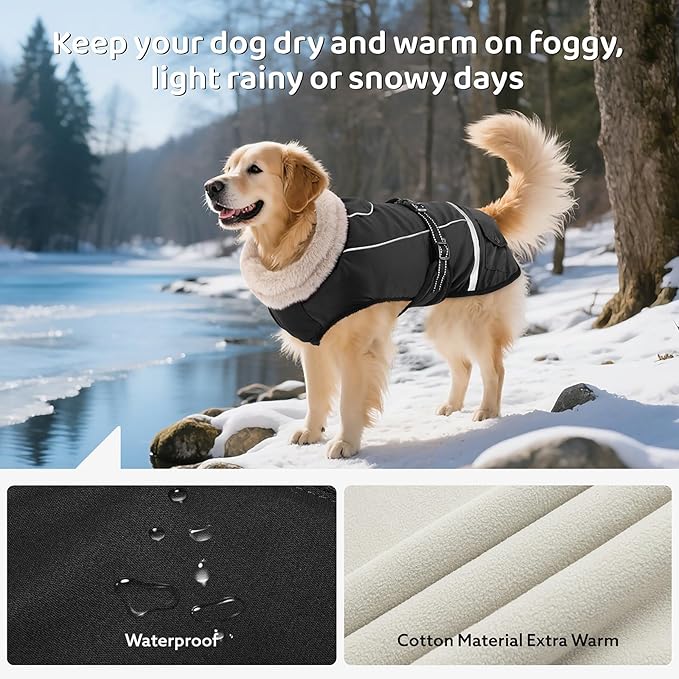 Dog Coat, Warm Dog Winter Coat Reflective Jacket Waterproof Fleece Vest, Pet Jacket Cozy for Cold Weather, Dogs Snowsuit Windproof, Adjustable Buckle for Large Dogs