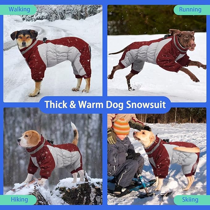MIGOHI Full Body Dog Coat - Warm Reflective Small Dog Winter Coat with Harness, Turtleneck Fleece Jacket for Dogs,Four-Leg Windproof Puffer Jackets Snowsuit with Zipper for Small Medium Large Dogs,XS