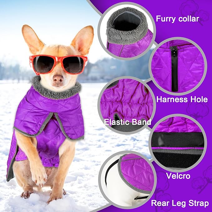 Fragralley Dog Winter Coat, Waterproof Windproof Reflective Fleece Jacket with Harness Hole, Warm Snow Vest for Small Medium Large Dogs, Ideal Gifts