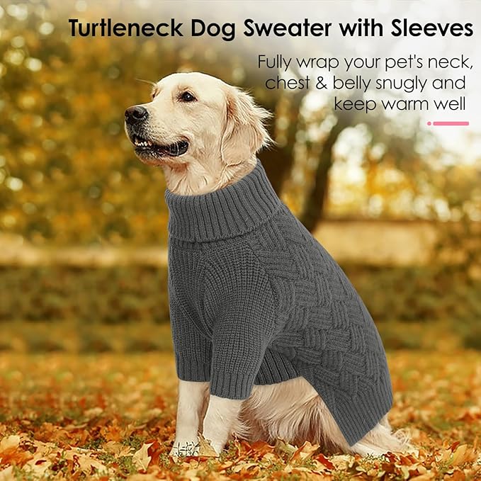 AOFITEE Dog Sweater, Dog Sweaters for Medium Dogs Girl, Warm Halloween Dogs Sweater, Winter Medium Pet Sweaters Female Male, Classic Turtleneck Knitwear for French Bulldog, Boston Terrier (Grey M)