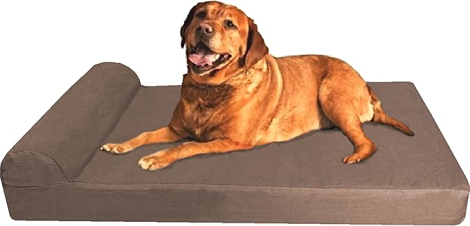 Dogbed4less Premium HeadRest Pillow Orthopedic Cool Memory Foam Dog Bed for Large Dogs, Waterproof Lining with Washable Denim Brown Cover, XXL 55X37X4